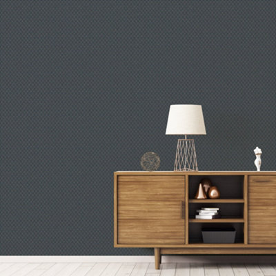 Galerie Texstyle Navy Greek Key Texture Wallpaper Roll from B&Q