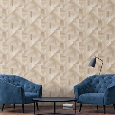Galerie Texstyle Beige Shape Shifter Wallpaper Roll from B&Q