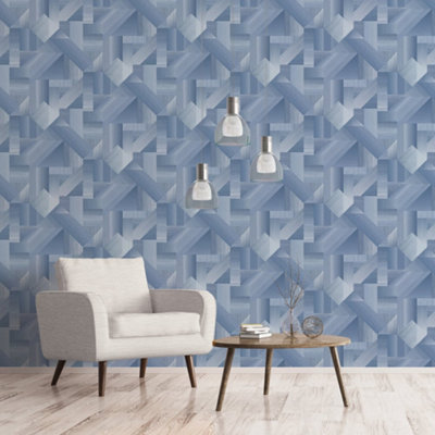 Galerie Texstyle Blue Shape Shifter Wallpaper Roll from B&Q