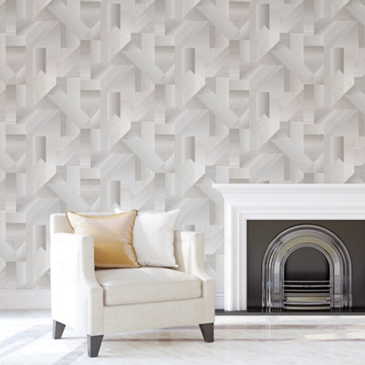 Galerie Texstyle Cream Shape Shifter Wallpaper Roll from B&Q
