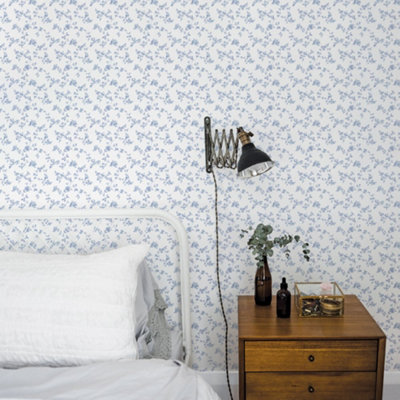 Galerie Small Prints Blue Delicate Floral Wallpaper Roll from B&Q
