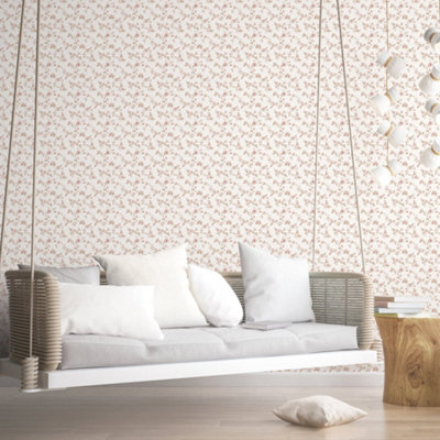 Galerie Small Prints Red Delicate Floral Wallpaper Roll from B&Q