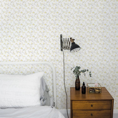 Galerie Small Prints Yellow Delicate Floral Wallpaper Roll from B&Q