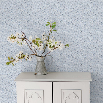 Galerie Small Prints Blue Mini Mod Floral Wallpaper Roll from B&Q