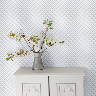 Galerie Small Prints Blue Vintage Bud Wallpaper Roll from B&Q
