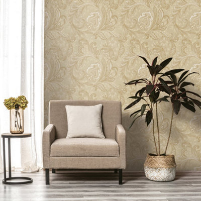Galerie Elegance Beige Paisley Wallpaper Dwp0355-03 from B&Q