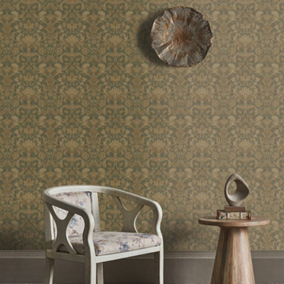 Galerie Elegance Green Damask Wallpaper Dwp0354-01 from B&Q