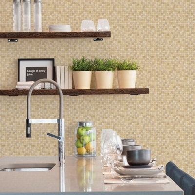 B&Q -  Natural Fx Beige Tessera Embossed Wallpaper