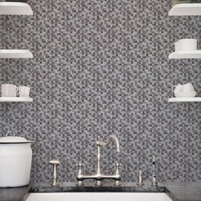 Galerie Natural Fx Silver Grey Tessera Embossed Wallpaper from B&Q