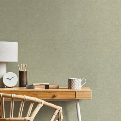Galerie Natural Fx Green Hessian Embossed Wallpaper from B&Q