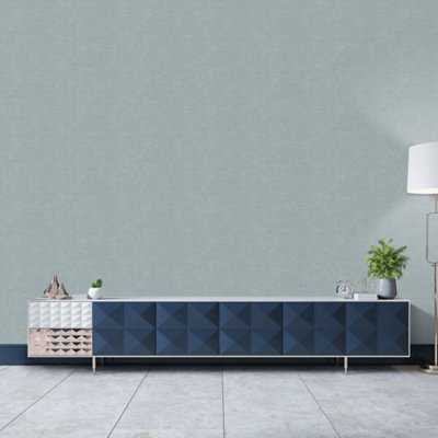 Galerie Natural Fx Blue Hessian Embossed Wallpaper from B&Q