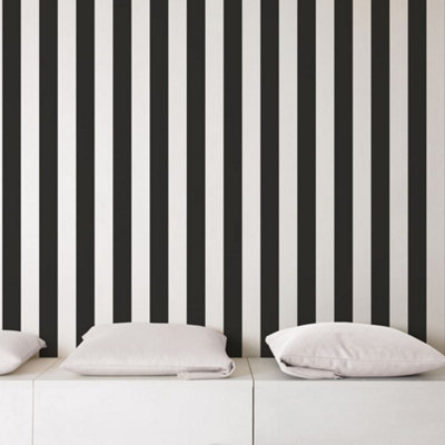 Galerie Smart Stripes 2 Black Awning Stripe Smooth Wallpaper from B&Q