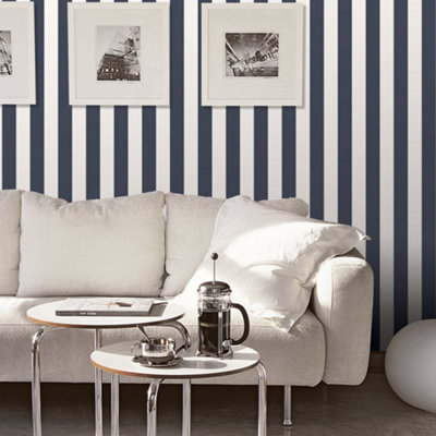 Galerie Smart Stripes 2 Blue Awning Stripe Smooth Wallpaper from B&Q
