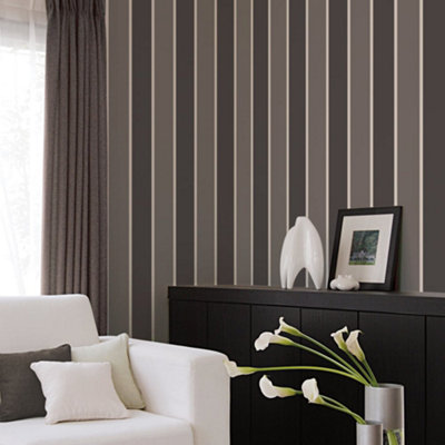 Galerie Smart Stripes 3 Black Formal Stripe Smooth Wallpaper from B&Q