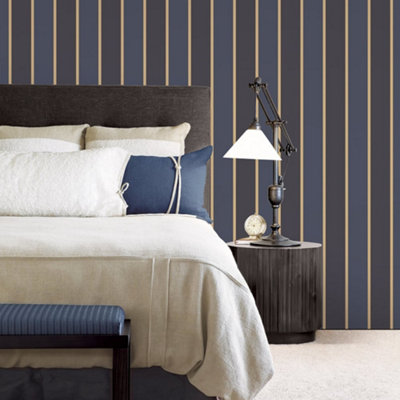 Galerie Smart Stripes 3 Blue Formal Stripe Smooth Wallpaper from B&Q