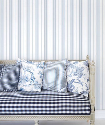 Galerie Smart Stripes 3 Blue Slim Stripe Smooth Wallpaper from B&Q