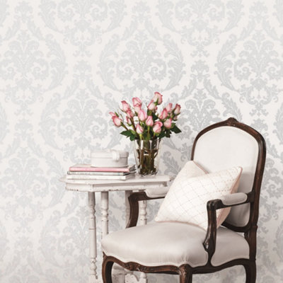 Galerie Palazzo White Silk Damask Embossed Wallpaper from B&Q