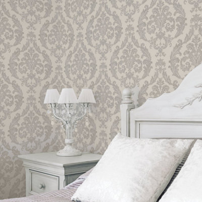 Galerie Palazzo Grey Silk Damask Embossed Wallpaper from B&Q