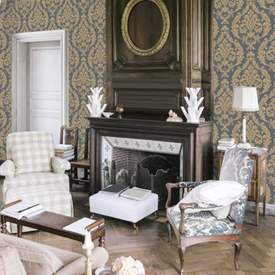 Galerie Palazzo Blue Silk Damask Embossed Wallpaper from B&Q
