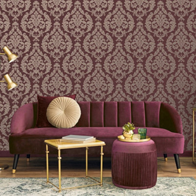 Galerie Palazzo Red Silk Damask Embossed Wallpaper from B&Q