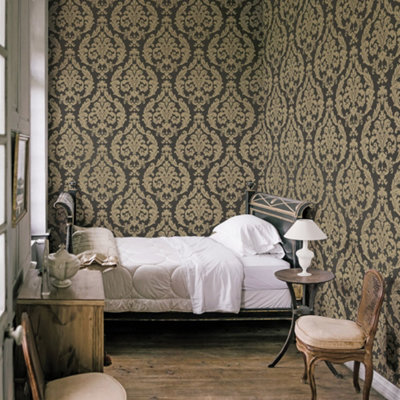 Galerie Palazzo Bronze Brown Silk Damask Embossed Wallpaper from B&Q
