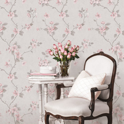 Galerie Palazzo Pink Dogwood Floral Embossed Wallpaper from B&Q
