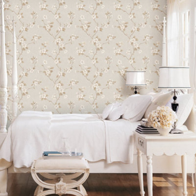 Galerie Palazzo Cream Dogwood Floral Embossed Wallpaper from B&Q