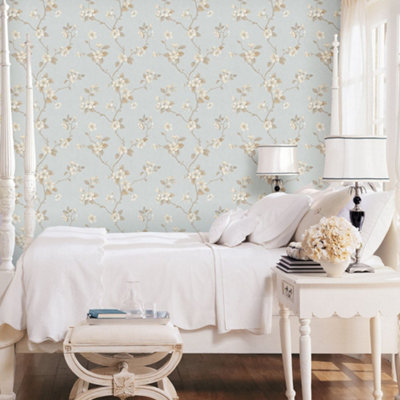 Galerie Palazzo Blue Dogwood Floral Embossed Wallpaper from B&Q