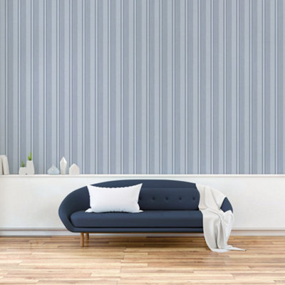 Galerie Palazzo Blue Silk Stripe Embossed Wallpaper from B&Q