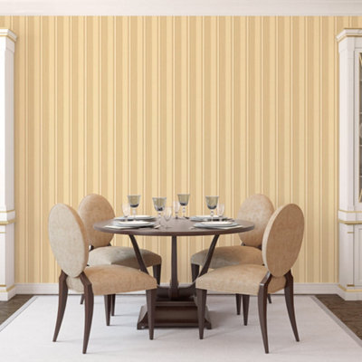 Galerie Palazzo Yellow Gold Silk Stripe Embossed Wallpaper from B&Q