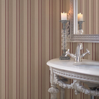 Galerie Palazzo Red Silk Stripe Embossed Wallpaper from B&Q