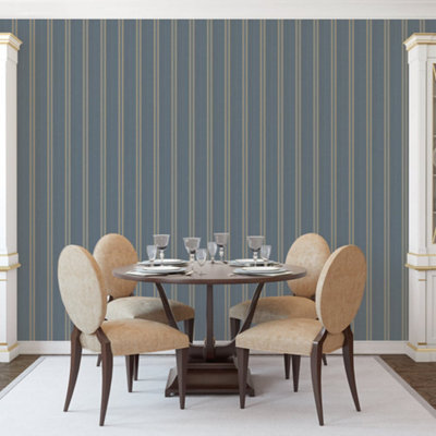 Galerie Palazzo Blue Silk Stripe Embossed Wallpaper from B&Q