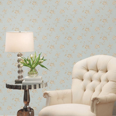 Galerie Palazzo Blue Turquoise Floral Embossed Wallpaper from B&Q