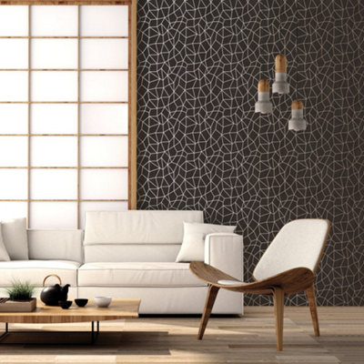 Galerie Special Fx Black Silver Glitter Web Embossed Wallpaper from B&Q