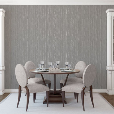 Galerie Special Fx Silver Grey Orange Glitter Stripe Embossed Wallpaper from B&Q