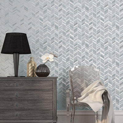 Galerie Special Fx Grey Glitter Chevrons Embossed Wallpaper from B&Q