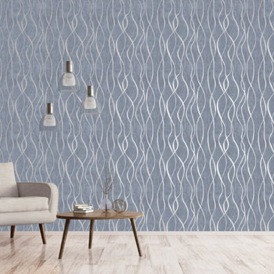 Galerie Special Fx Grey Glitter Ribbons Embossed Wallpaper from B&Q