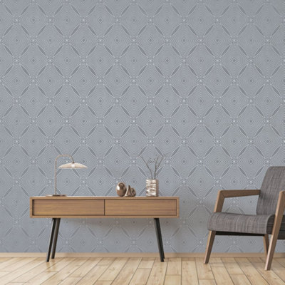 Galerie Special Fx Blue Silver Metallic Spiral Embossed Wallpaper from B&Q