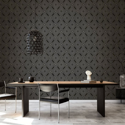 Galerie Special Fx Black Silver Metallic Spiral Embossed Wallpaper from B&Q