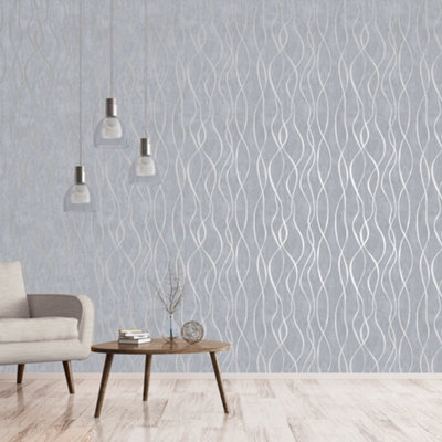 Galerie Special Fx Grey Glitter Ribbons Embossed Wallpaper from B&Q