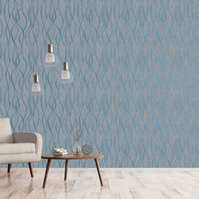 Galerie Special Fx Blue Silver Glitter Ribbons Embossed Wallpaper from B&Q