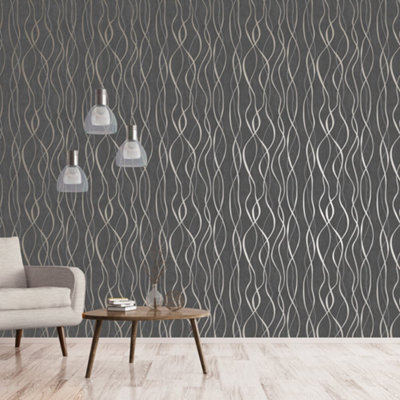 Galerie Special Fx Brown Glitter Ribbons Embossed Wallpaper from B&Q