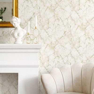 Galerie Natural Fx 2 Beige Marble Effet Lustre Wallpaper Roll from B&Q