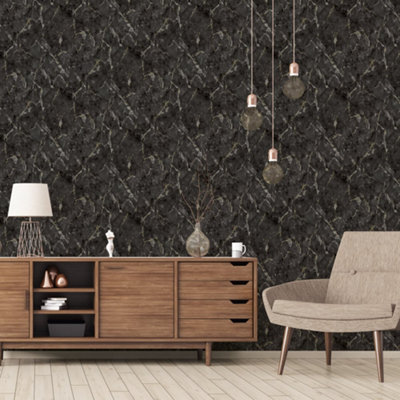 Galerie Natural Fx 2 Black Marble Effect Wallpaper Roll from B&Q