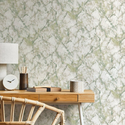 Galerie Natural Fx 2 Green Marble Effect Wallpaper Roll from B&Q