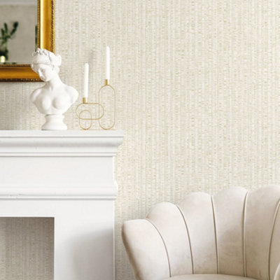 Galerie Natural Fx 2 Cream Bamboo Stripe Sheen Wallpaper Roll from B&Q