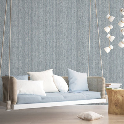 Galerie Natural Fx 2 Blue Bamboo Stripe Matte Wallpaper Roll from B&Q