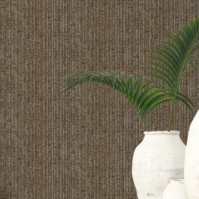 Galerie Natural Fx 2 Bronze Bamboo Stripe Sheen Wallpaper Roll from B&Q