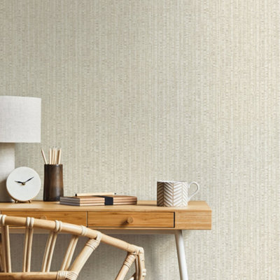 Galerie Natural Fx 2 Beige Bamboo Stripe Matte Wallpaper Roll from B&Q