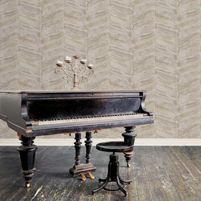 Galerie Utopia Bronze/brown Chevron Sheen Finish Wallpaper Roll from B&Q